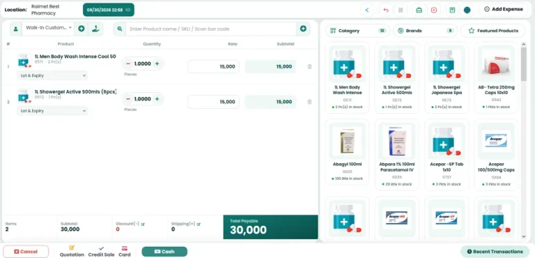 Pharmacy POS Software in Uganda dashboard